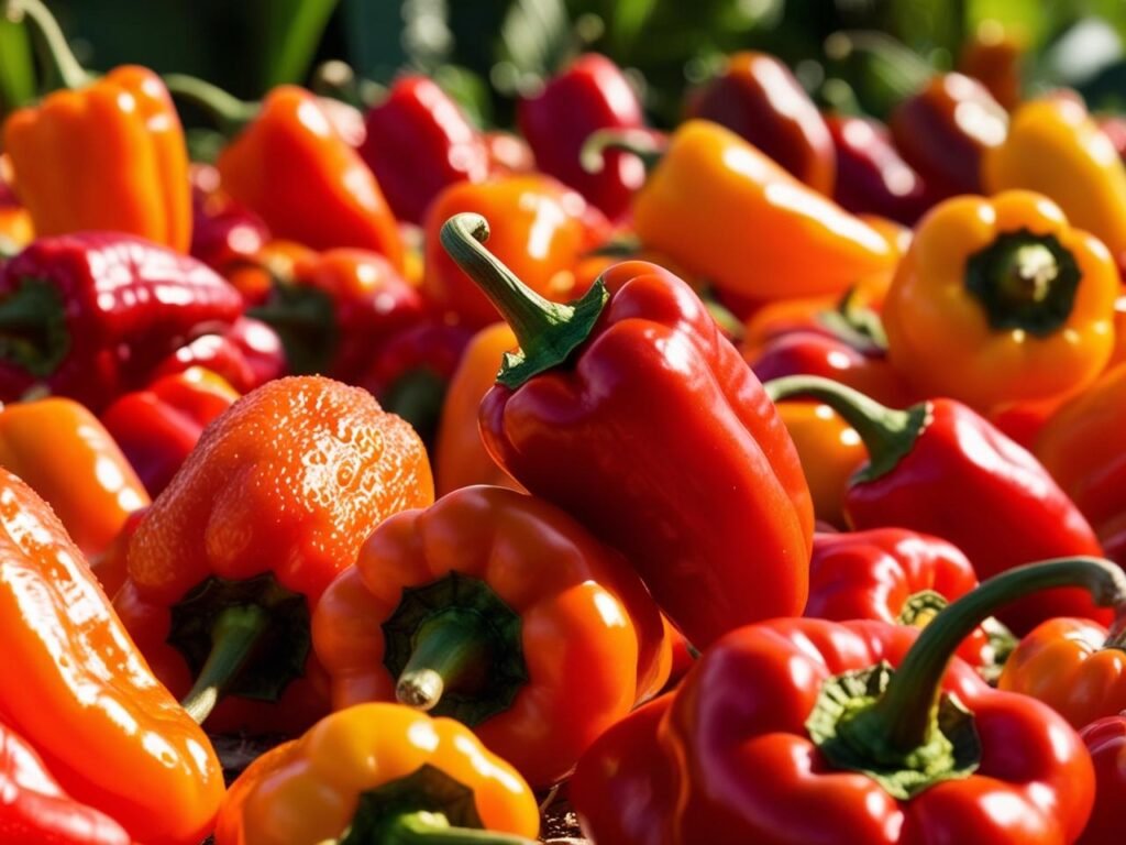 Piments Habaneros rouges en tas